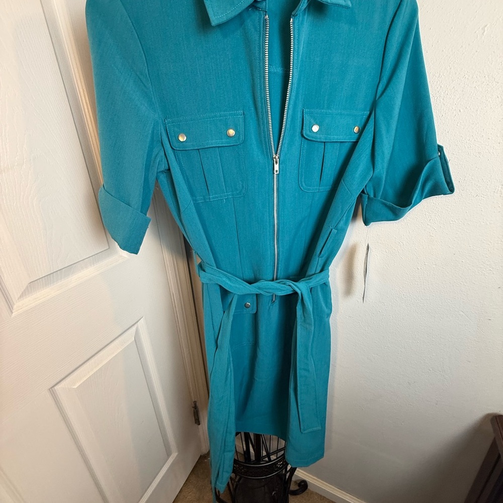 Teal Zip-Front Dress - Picture 10 of 15